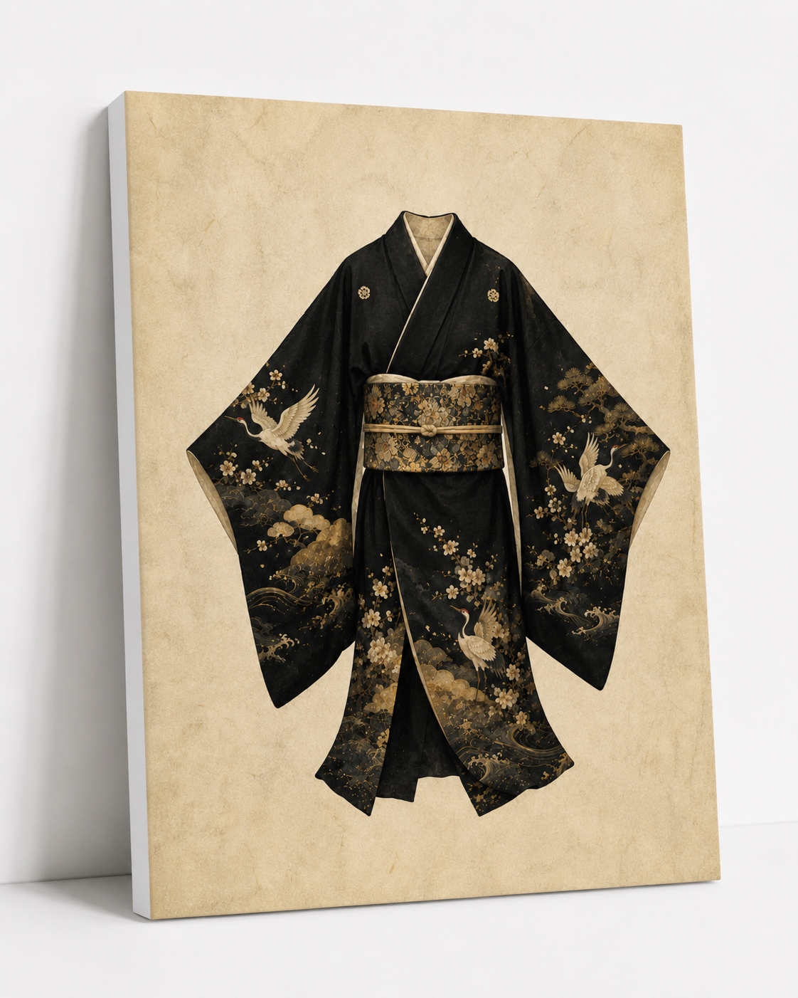 Japońskie kimono z żurawiami – obraz na płótnie